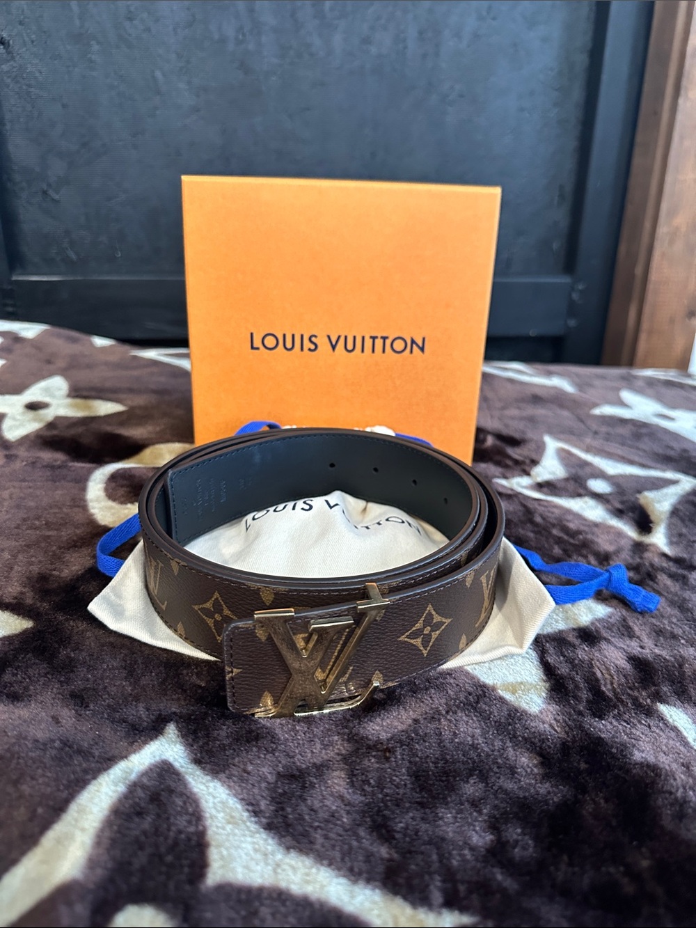 Louis Vuitton Brown Monogram Canvas Belt with Gold LV Buckle